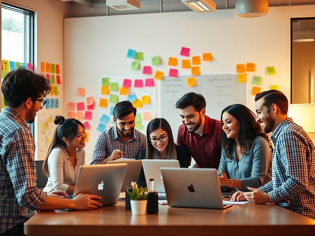 Employees in a calm collaborative meeting setting